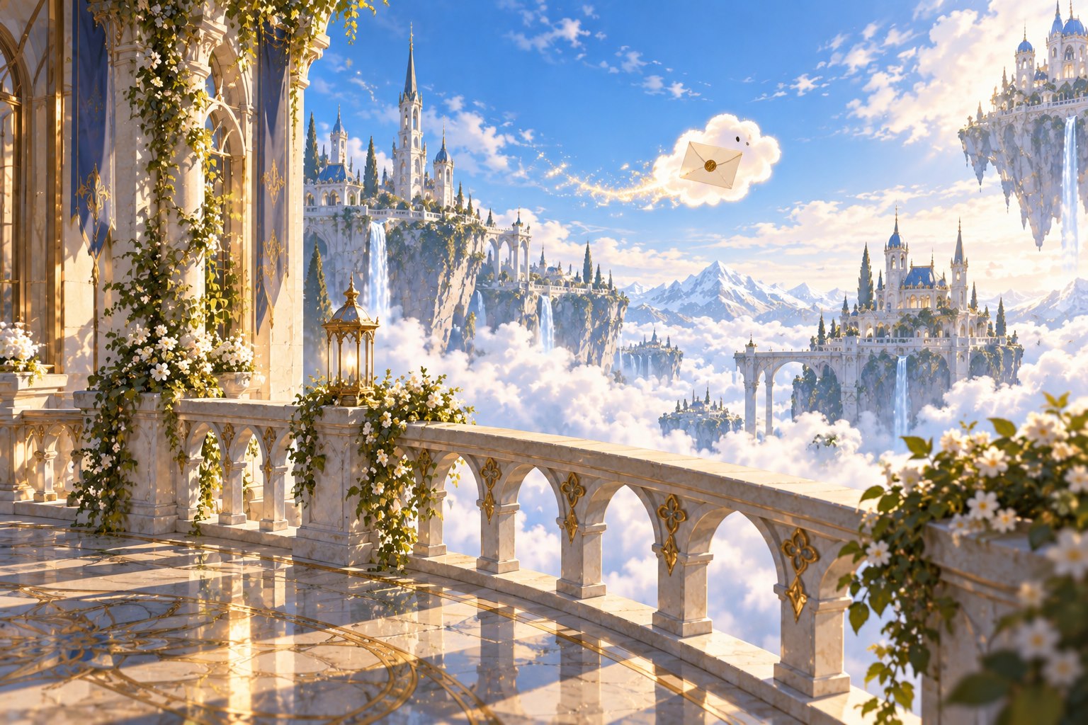 Letters at cloud level — original animation concept art